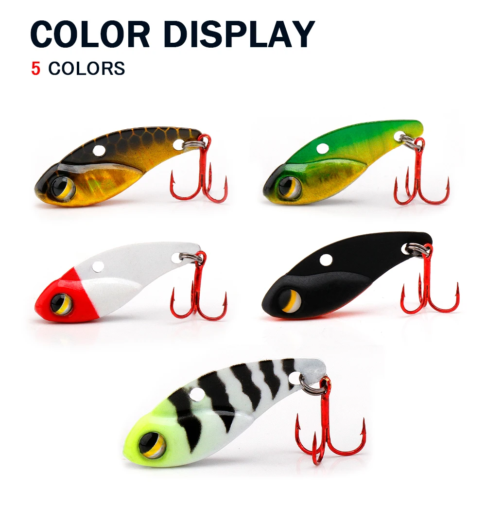 GOBASS Metal Mini VIB Spoon Fishing Lure 25mm 3g Sinking Vibration Wobbler Artificial Swim Bait Tackle With Single Treble Hook