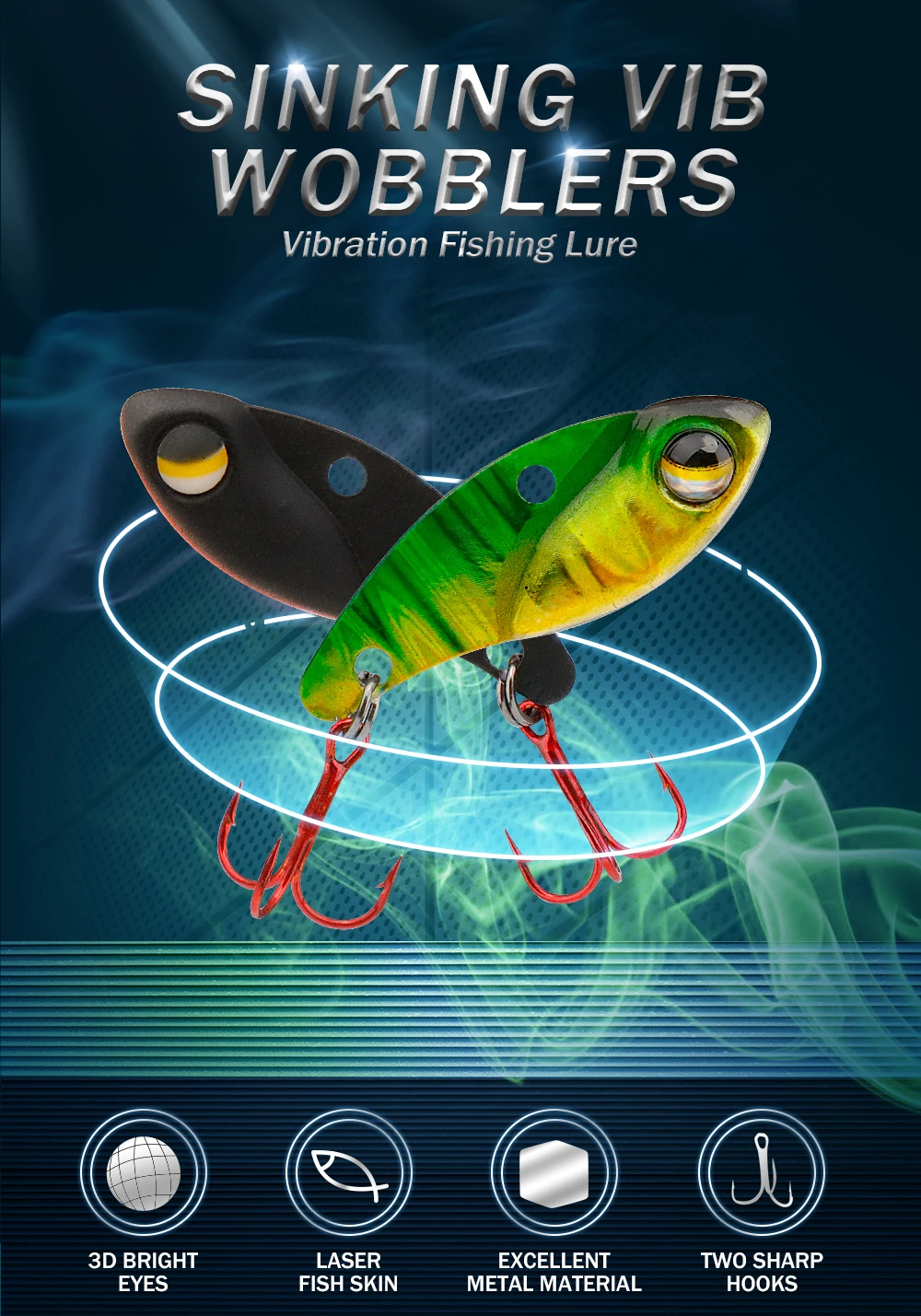 GOBASS Metal Mini VIB Spoon Fishing Lure 25mm 3g Sinking Vibration Wobbler Artificial Swim Bait Tackle With Single Treble Hook