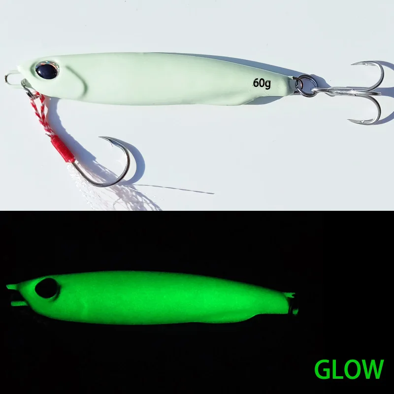 1PC 15g20g25g30g40g60g Glow Metal Slow Falling Lure Shore Spoon Cast Jigs Leurre Artificial Bait Sea Fishing Bass Lure Angler