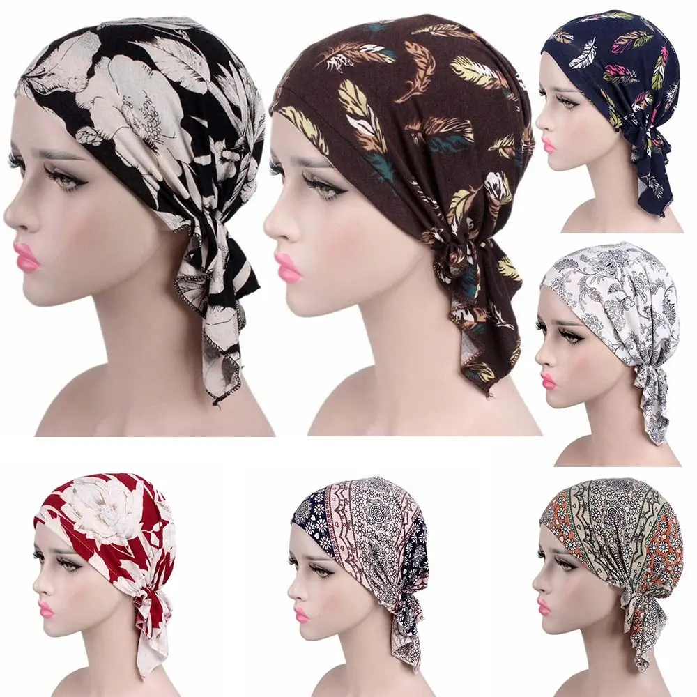 Tube Men Women Sleep Caps Fashion Casual Cotton Hat Bandana Women National Wind Floral Print Turban Chemotherapy Hat
