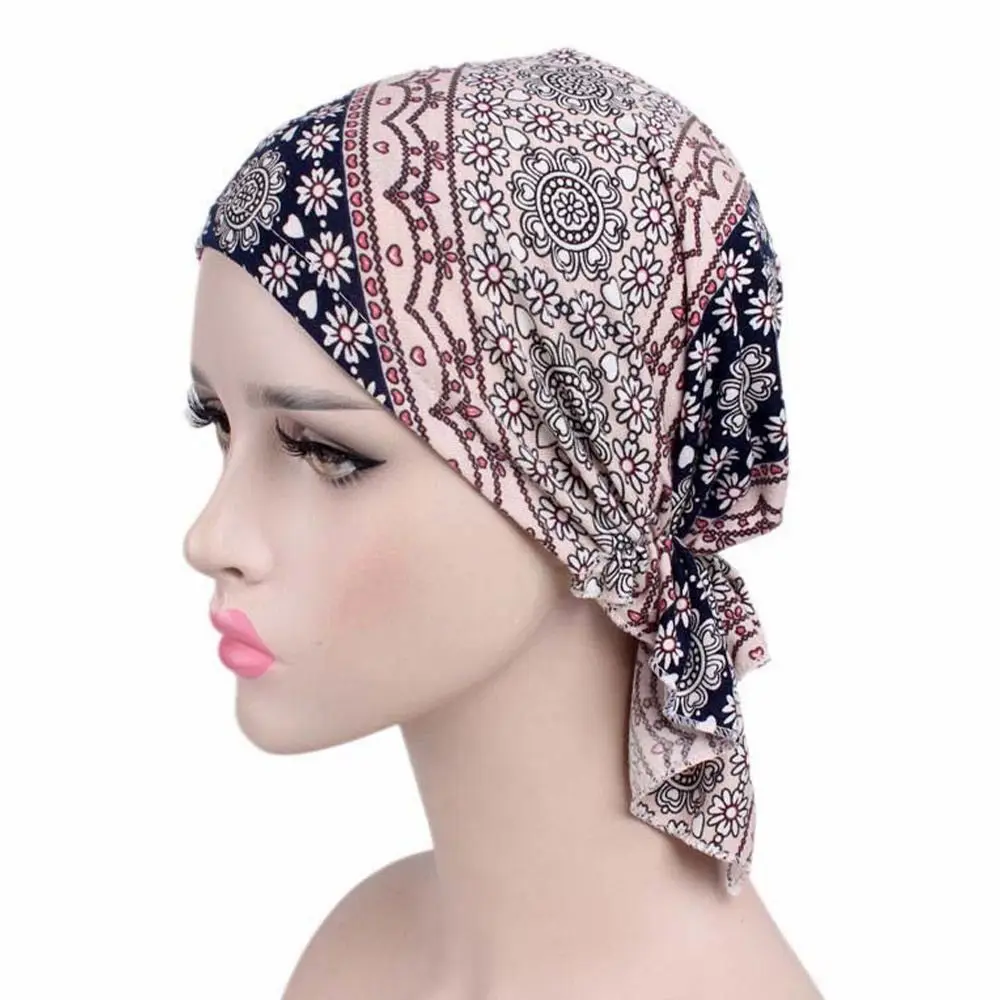 Tube Men Women Sleep Caps Fashion Casual Cotton Hat Bandana Women National Wind Floral Print Turban Chemotherapy Hat