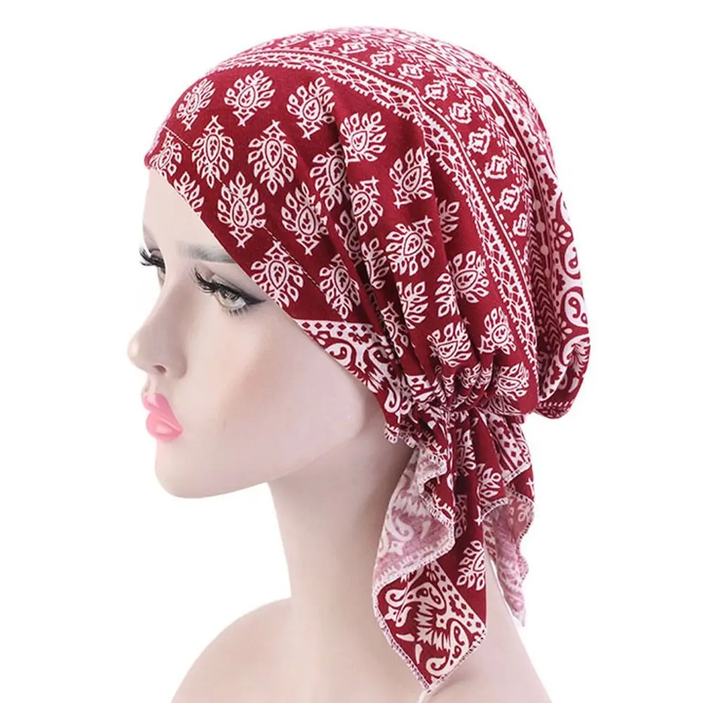 Tube Men Women Sleep Caps Fashion Casual Cotton Hat Bandana Women National Wind Floral Print Turban Chemotherapy Hat