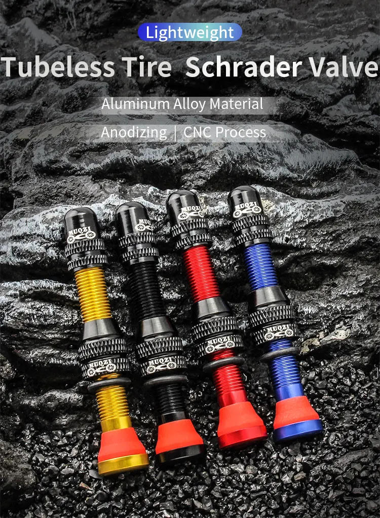 MUQZI 2PCS 60mm Schrader Valve MTB Road Bike A/V Tubeless Rim Valve CNC Wheel Valve For Tubeless Tire Cycling Accessories