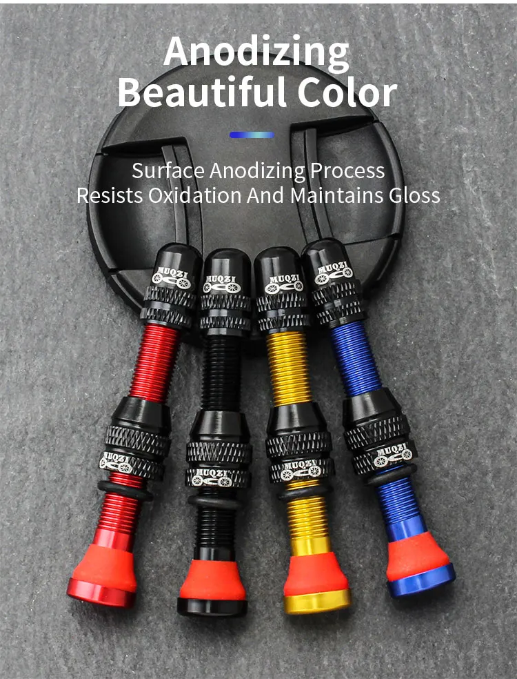 MUQZI 2PCS 60mm Schrader Valve MTB Road Bike A/V Tubeless Rim Valve CNC Wheel Valve For Tubeless Tire Cycling Accessories