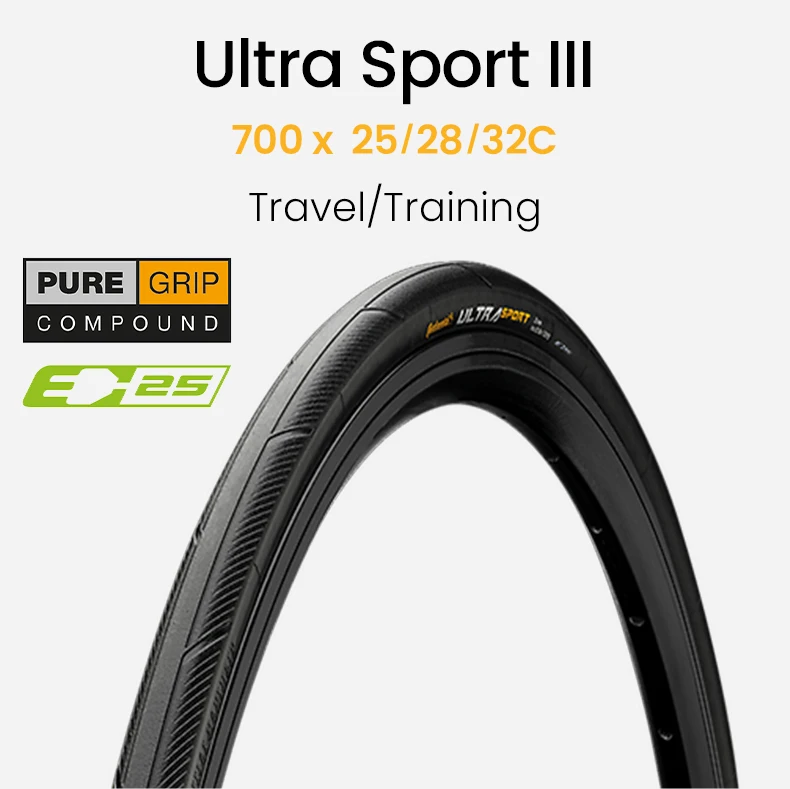Continental Ultra Sport III Bicycle Road Tire 700 X 25C 28C 32C ULTRASport No Folding Bike Bald Tyre Wire Bead Tire 180 TPI