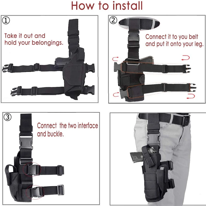 Left Hand & Right Hand Adjustable Universal Waterproof Leg Drop Puttee Leg Thigh Holster with Mag Pouch Holder
