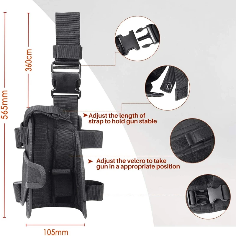 Left Hand & Right Hand Adjustable Universal Waterproof Leg Drop Puttee Leg Thigh Holster with Mag Pouch Holder
