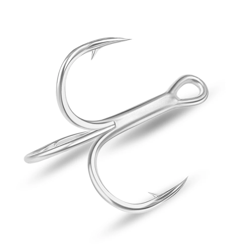 PROBEROS 50PCS Saltwater Fishing Hook 14#-3/0# Anti-rusty Treble HooksTin Color Fishhooks 3X High-Carbon Steel High Strength
