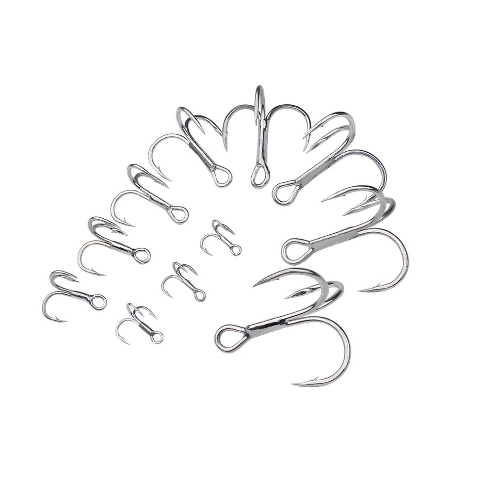 PROBEROS 50PCS Saltwater Fishing Hook 14#-3/0# Anti-rusty Treble HooksTin Color Fishhooks 3X High-Carbon Steel High Strength