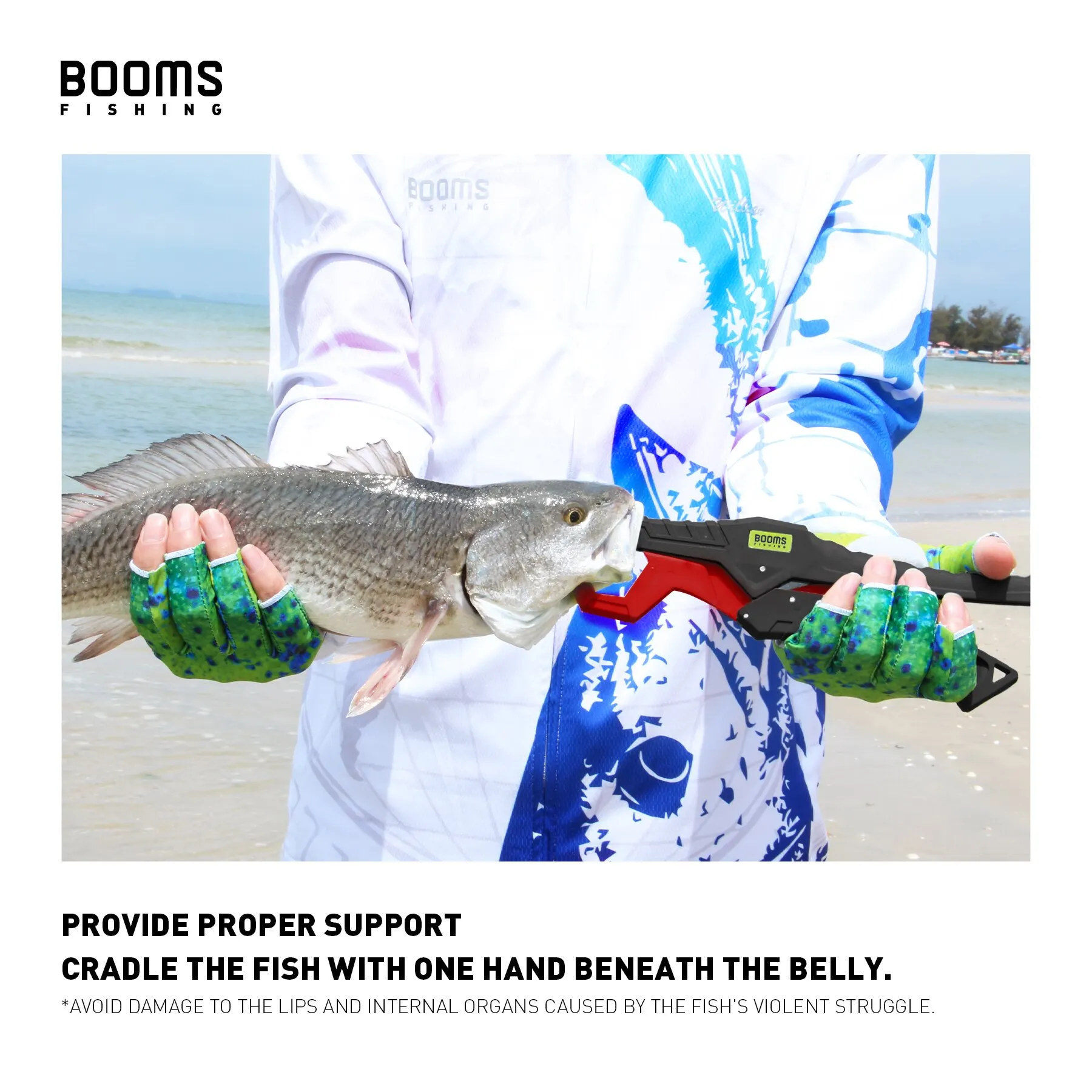 Booms Fishing G05 Fish Gripper Glass Fiber with Lanyard Anti-Rust Anti-Corrosion Grabber Keeper Safer For Fish Grip Fishing Tool
