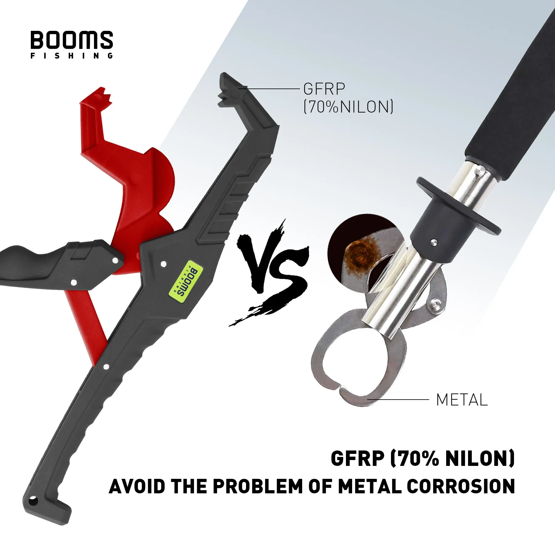 Booms Fishing G05 Fish Gripper Glass Fiber with Lanyard Anti-Rust Anti-Corrosion Grabber Keeper Safer For Fish Grip Fishing Tool