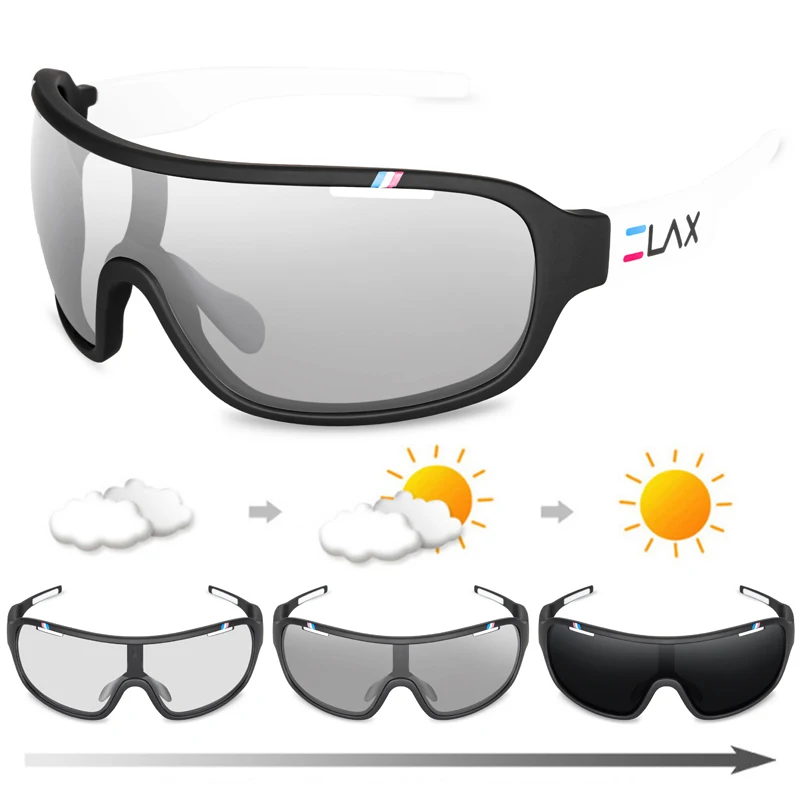 ELAX BRAND Polarized Photochromic UV400 Outdoor Road Cycling Eyewear Sports Cycling Sunglasses Men Women Bike Bicycle Glasses