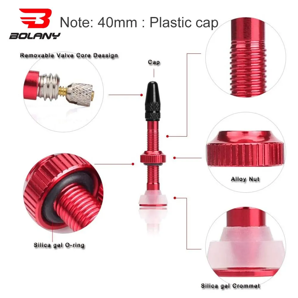 BOLANY 1PCS Bicycle Valve 40mm/60mm Road Bike Vacuum Nozzle For Bike Tubeless Tire Core Aluminum Alloy Valve Accessories