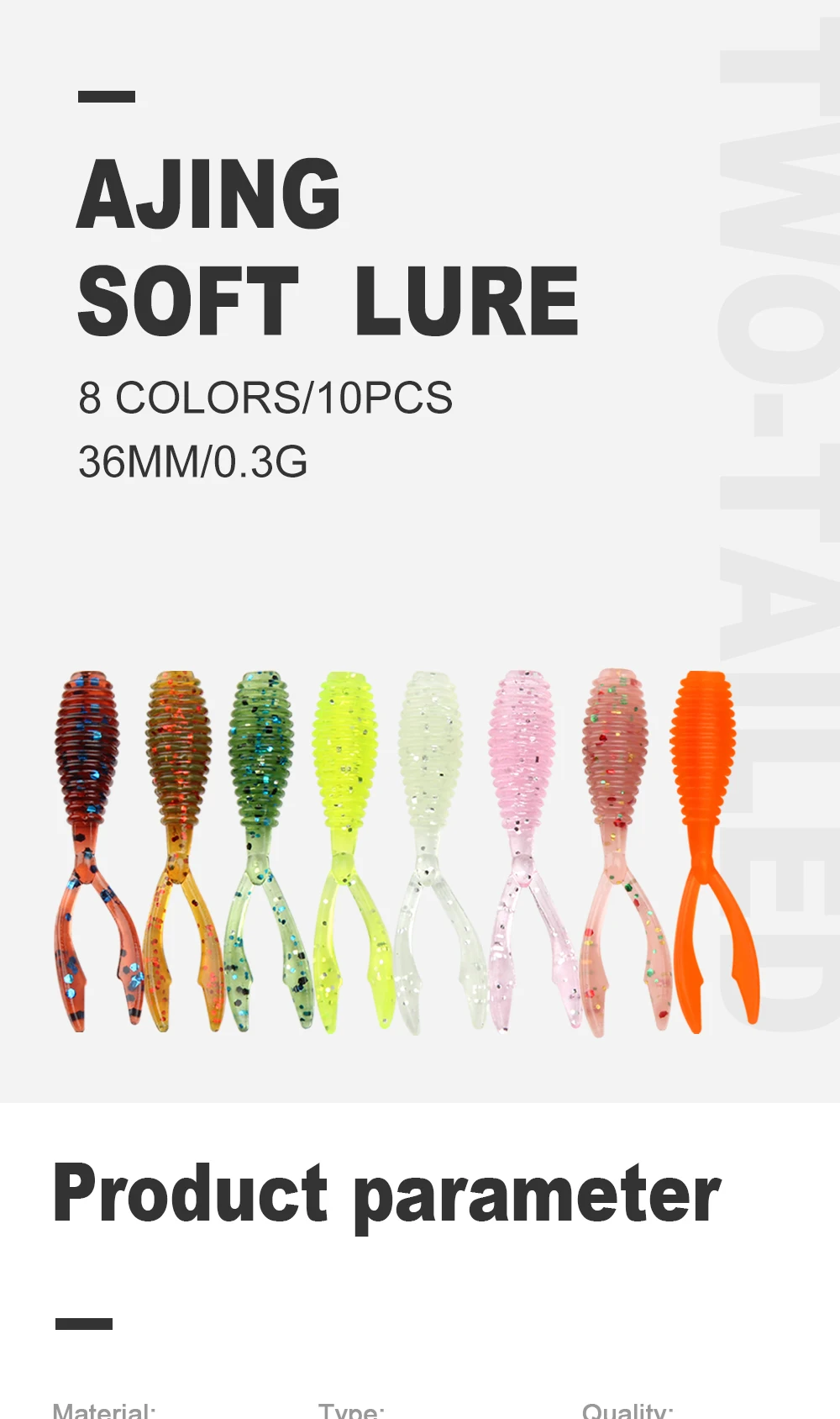 Spinpoler AJING Soft Fishing Lures Rockfish 10pcs/lot 0.3g 36mm Twin Tail Artificial Wobbler Ocean Rock Silicone Shad Worm Bait