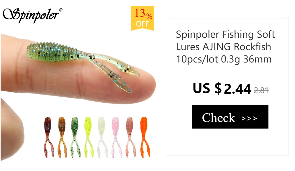 Spinpoler AJING Soft Fishing Lures Rockfish 10pcs/lot 0.3g 36mm Twin Tail Artificial Wobbler Ocean Rock Silicone Shad Worm Bait