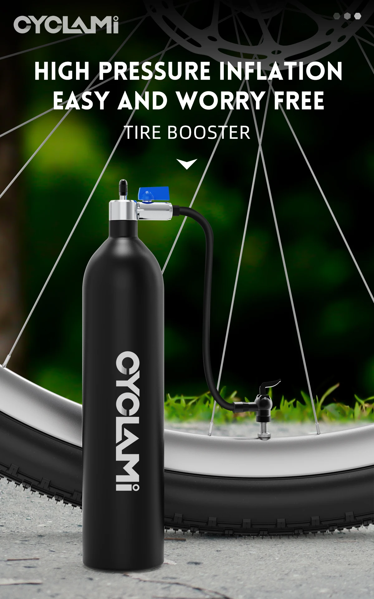 CYCLAMI Aluminum Alloy 1.3L MTB Road Inflator Tyre Air Bottle Tire Booster With Valve Gas Cylinder For Bike Vacuum Tubeless Tire