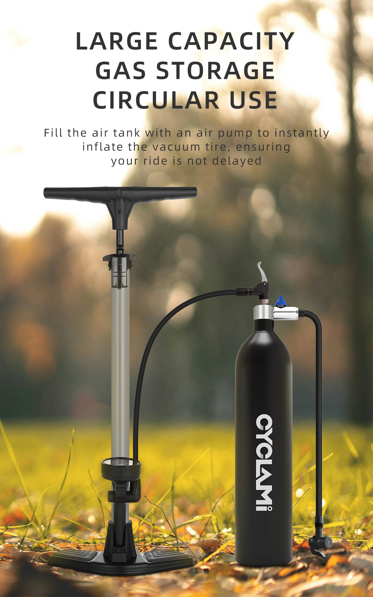 CYCLAMI Aluminum Alloy 1.3L MTB Road Inflator Tyre Air Bottle Tire Booster With Valve Gas Cylinder For Bike Vacuum Tubeless Tire