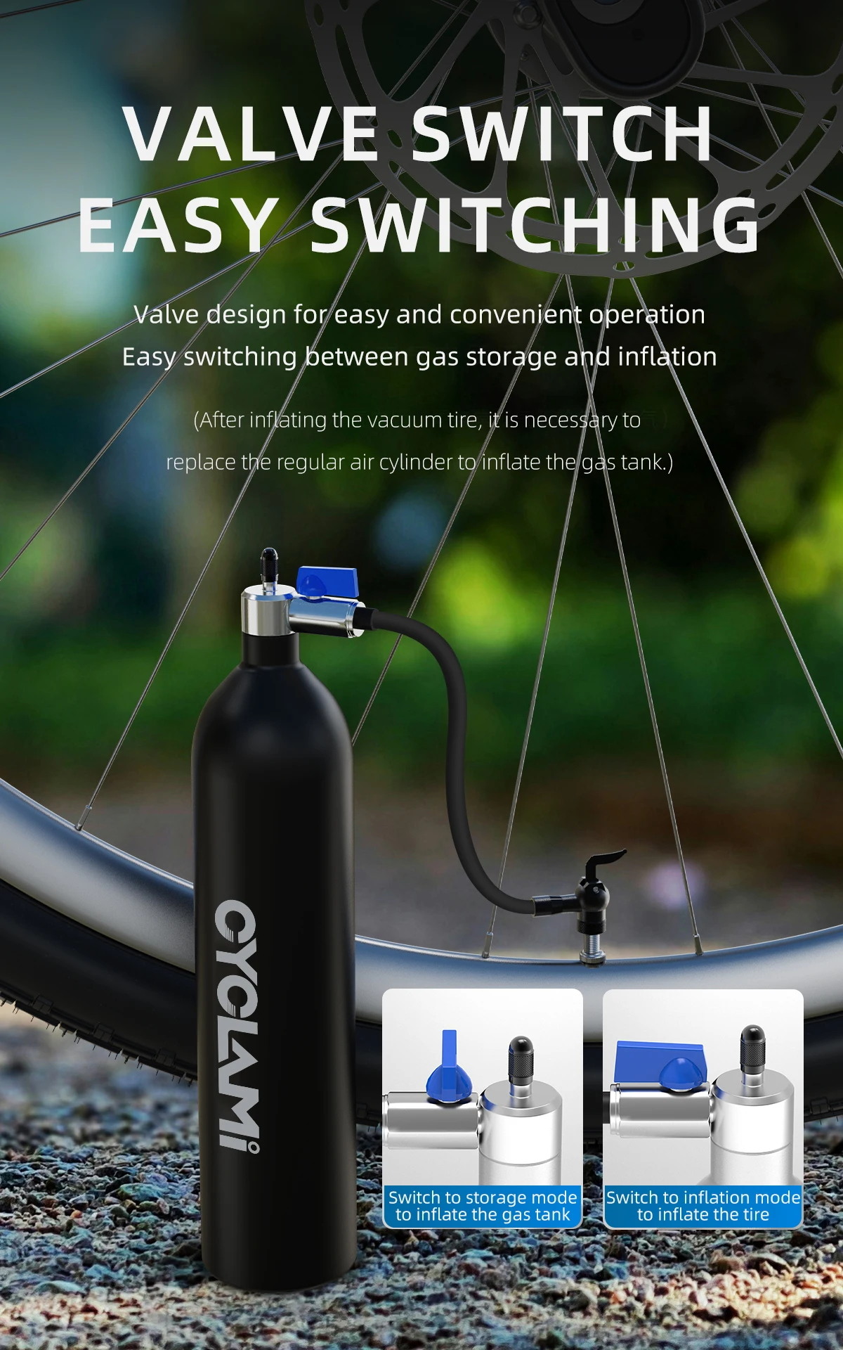 CYCLAMI Aluminum Alloy 1.3L MTB Road Inflator Tyre Air Bottle Tire Booster With Valve Gas Cylinder For Bike Vacuum Tubeless Tire