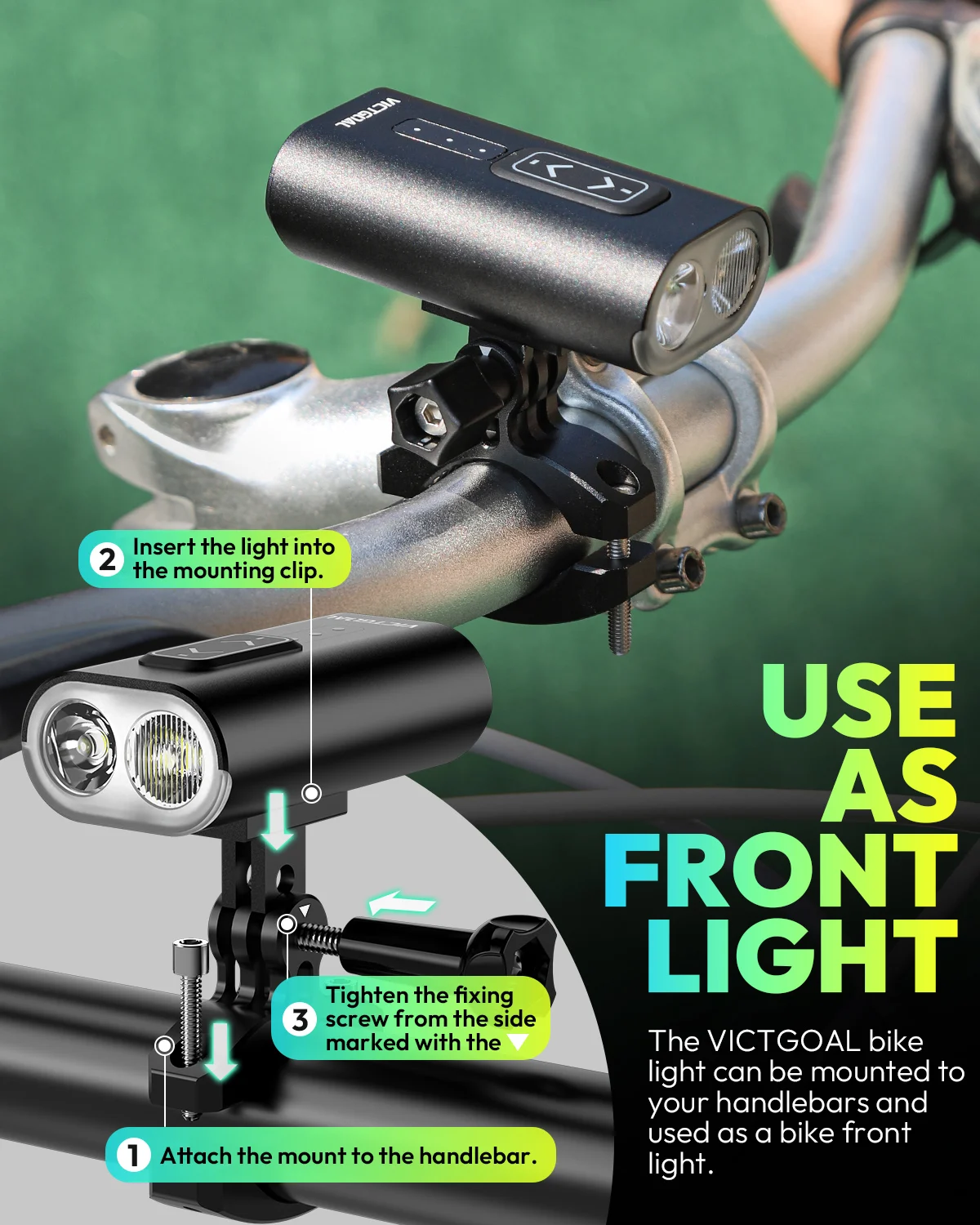VICTGOAL Bicycle Light 1000LM Waterproof Bike Helmet Headlight Handlebar Type-C LED Flashlight MTB Cycling Scooter Front Lamp