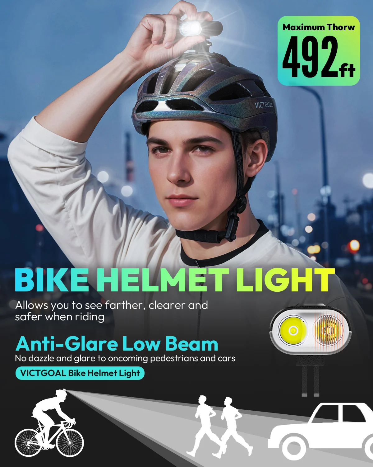 VICTGOAL Bicycle Light 1000LM Waterproof Bike Helmet Headlight Handlebar Type-C LED Flashlight MTB Cycling Scooter Front Lamp