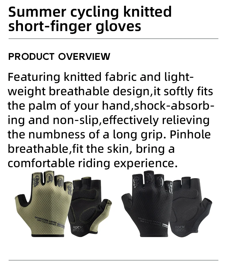 ROCKBROS Cycling Gloves Bike Shockproof Half Finger Gloves Breathable Anti-shock Bike Short Gloves Summer High Elasticity Gloves