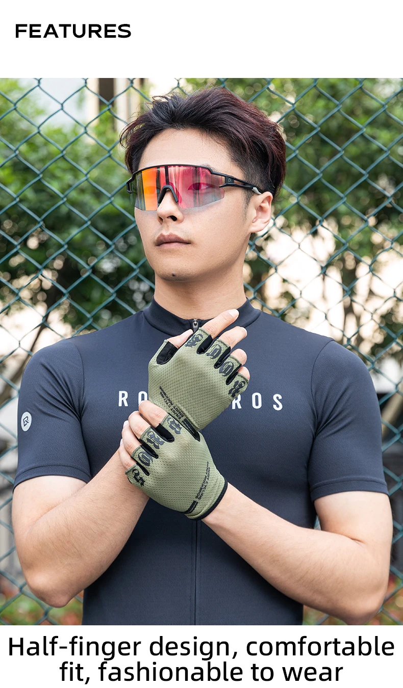 ROCKBROS Cycling Gloves Bike Shockproof Half Finger Gloves Breathable Anti-shock Bike Short Gloves Summer High Elasticity Gloves
