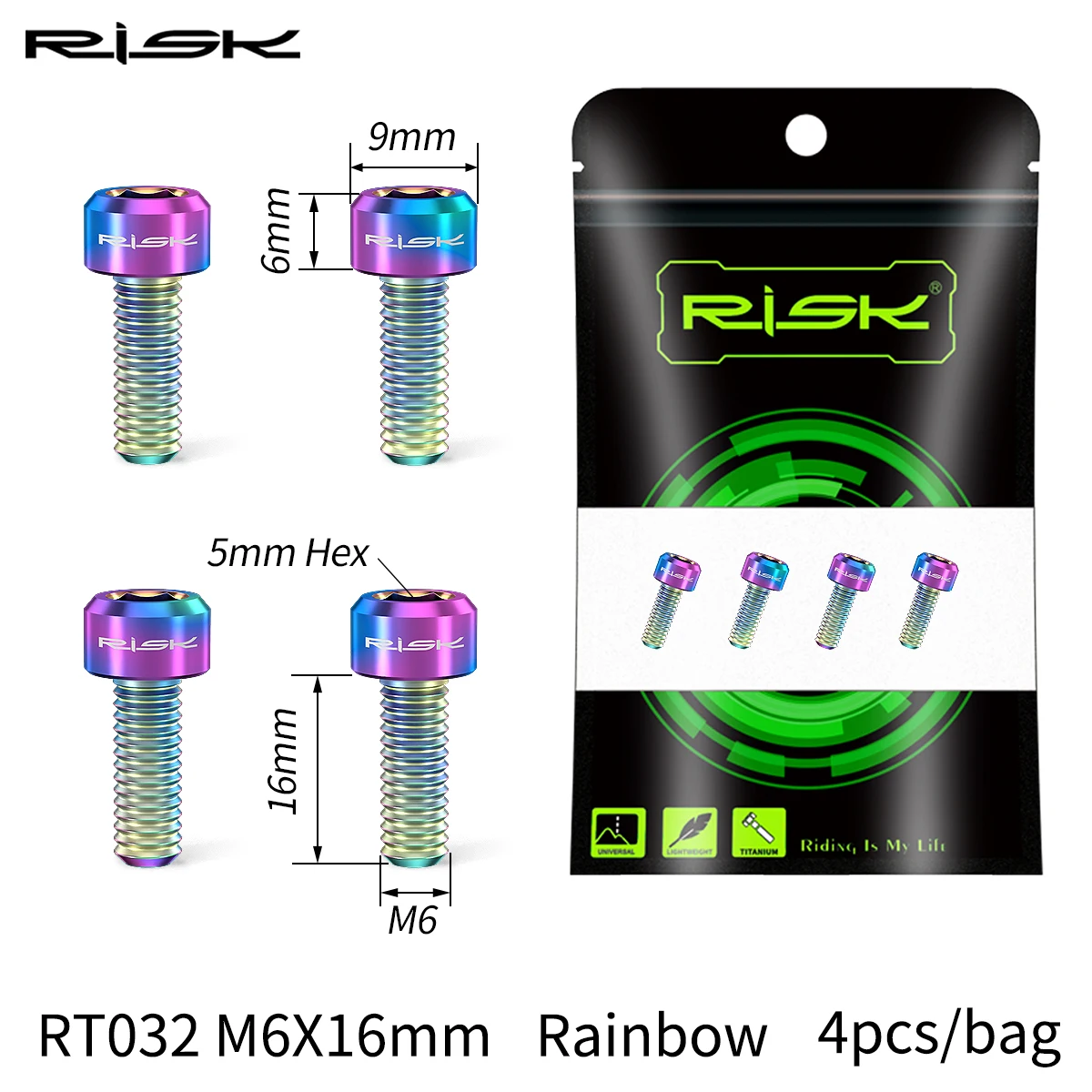 RISK 4PCS M6x16/18/20mm Bicycle Disc Brake Fixed Bolts with Washer Titanium Mountain Bike Brake Caliper Clamp