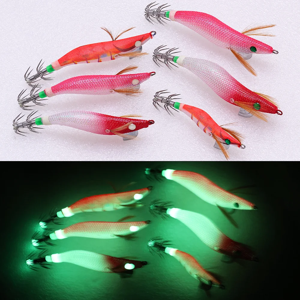 1 PC New Wooden Shrimp Bait with High-Intensity Luminous Effect, Equipped with Lead Pendant and Double-Layer Squid Hook