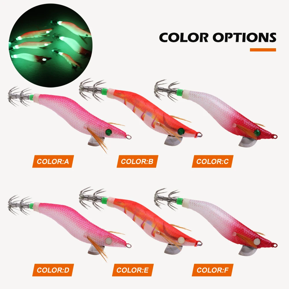 1 PC New Wooden Shrimp Bait with High-Intensity Luminous Effect, Equipped with Lead Pendant and Double-Layer Squid Hook