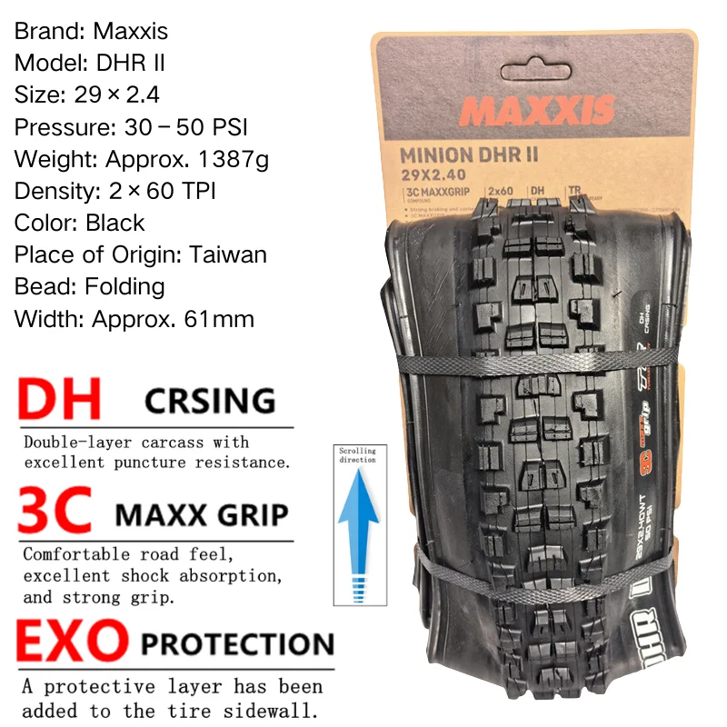 Maxxis Minion DHR (M327ru) 26/27.5/29 Inch, Downhill Folding Tire For Mountain Bike, More Wear-resistant And Stronger Cornering