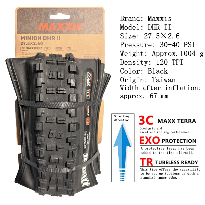 Maxxis Minion DHR (M327ru) 26/27.5/29 Inch, Downhill Folding Tire For Mountain Bike, More Wear-resistant And Stronger Cornering