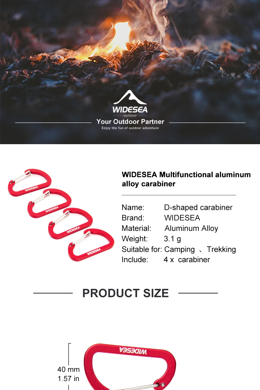 Widesea 4pcs Camping Hiking Mountaineering Buckle Aluminium Alloy Cord Buckles Equipment Outdoor Tents Accessory