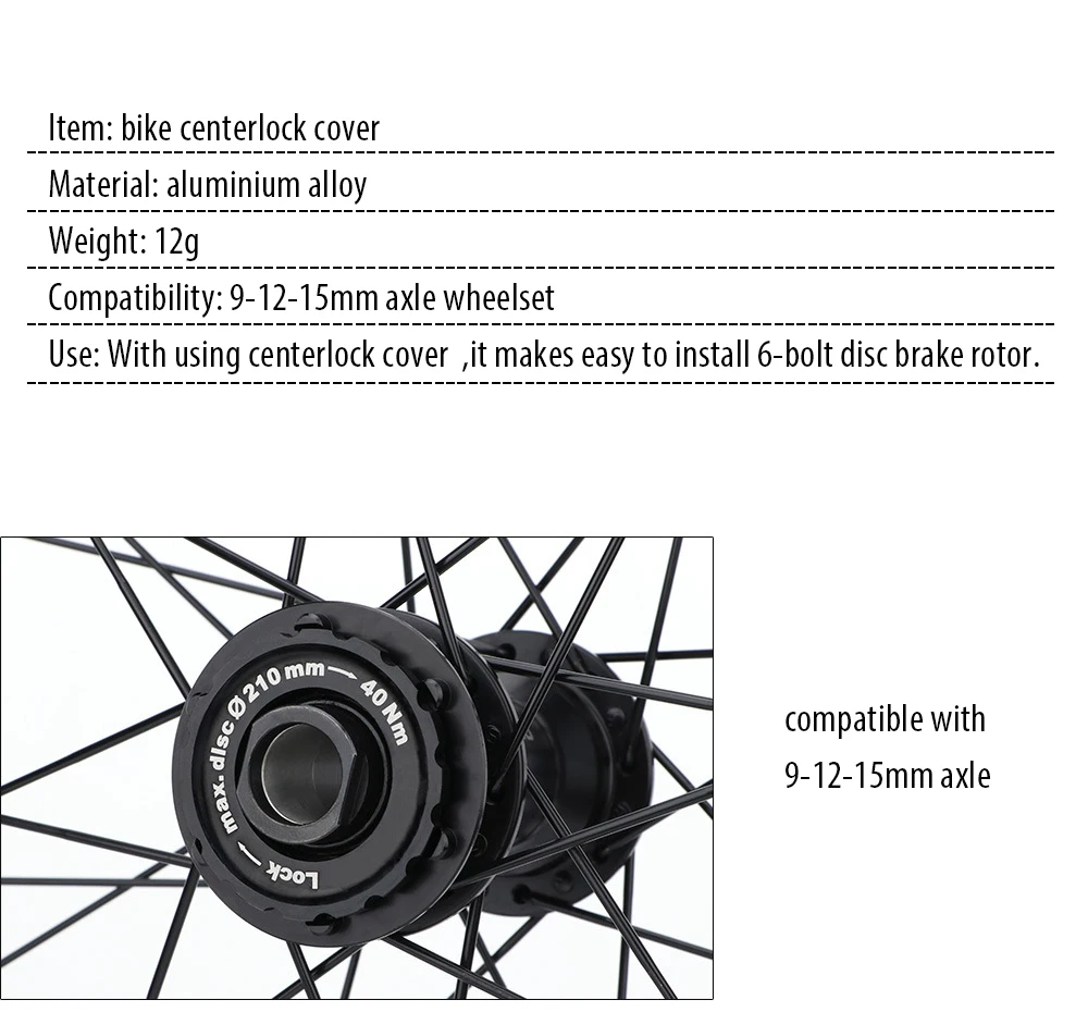 Bicycle Centerlock Lockring and Spacer Bike Center Lock Cover Wrench for 6 Bolt Disc Brake Rotor Wheelset Hub Aluminium Alloy