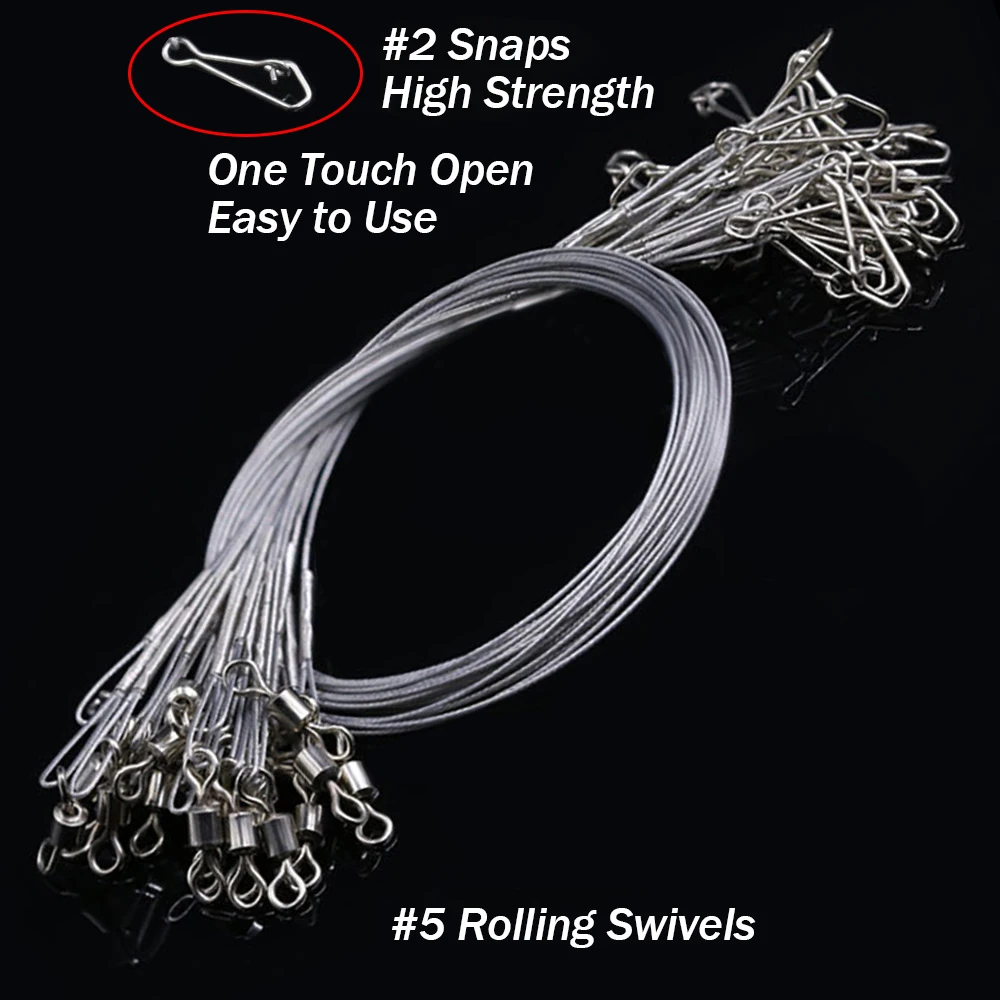 24Pcs Anti Bite Fishing Line Steel Wire Leader With Swivel Double-Lock Snap Accessory Lead Core Leash 25cm 15kg/35lb