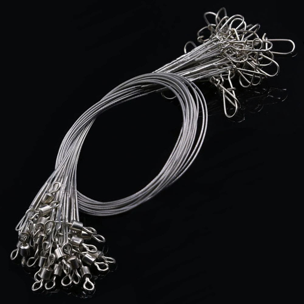 24Pcs Anti Bite Fishing Line Steel Wire Leader With Swivel Double-Lock Snap Accessory Lead Core Leash 25cm 15kg/35lb
