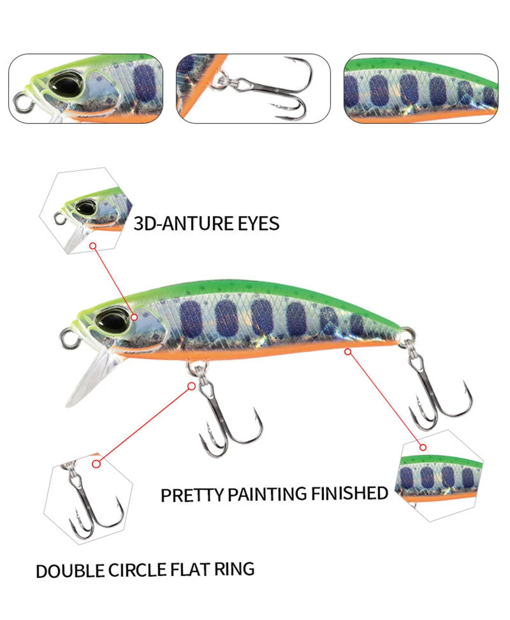 4.8cm 6.5g Fishing Lure Micro Minnow Wobbler Long Cast Sinking Trolling Jerkbait Swimbait Artificial Hard Bait Trout Bass Bait