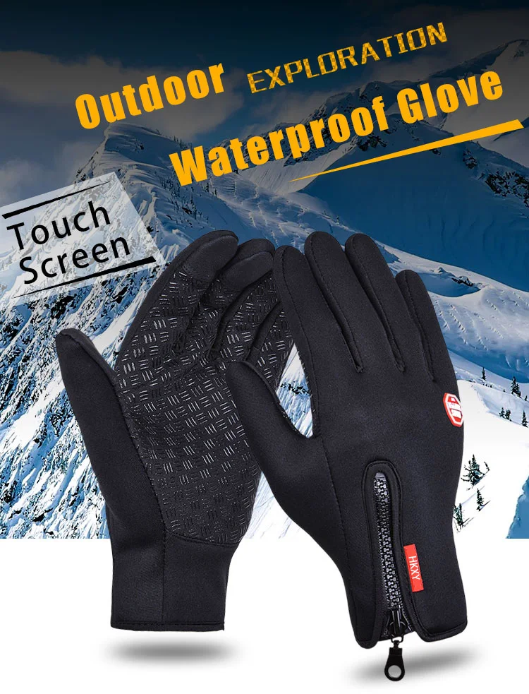 Winter Cycling Gloves Men Women Motorcycle Fleece Sport Zipper Autumn Touch Screen Warm Water-Repellent Windproof Non-slip Glove