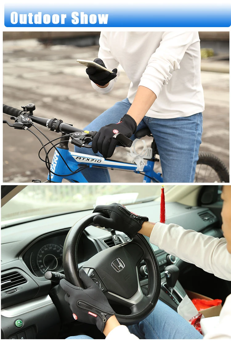 Winter Cycling Gloves Men Women Motorcycle Fleece Sport Zipper Autumn Touch Screen Warm Water-Repellent Windproof Non-slip Glove