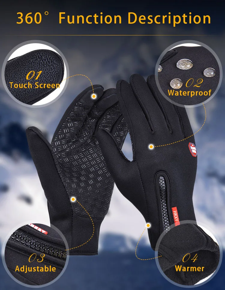 Winter Cycling Gloves Men Women Motorcycle Fleece Sport Zipper Autumn Touch Screen Warm Water-Repellent Windproof Non-slip Glove