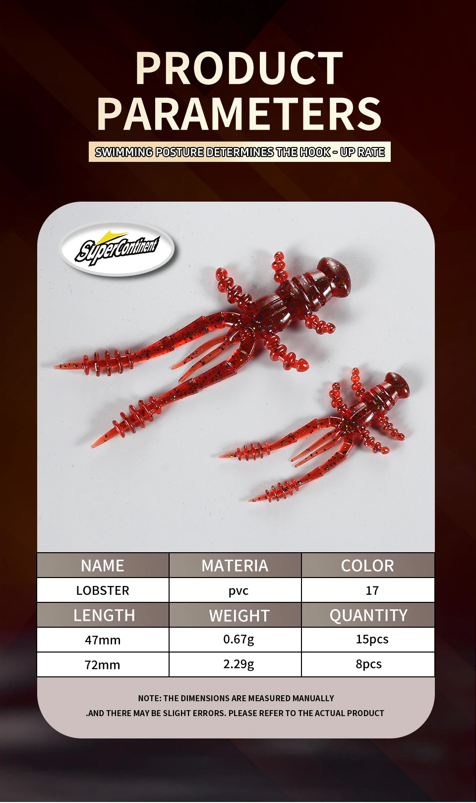 Supercontinent lobster 72mm / 47mm Lobster Soft Lure Fishing Lures Attractive Shrimp odor salt Wobbler