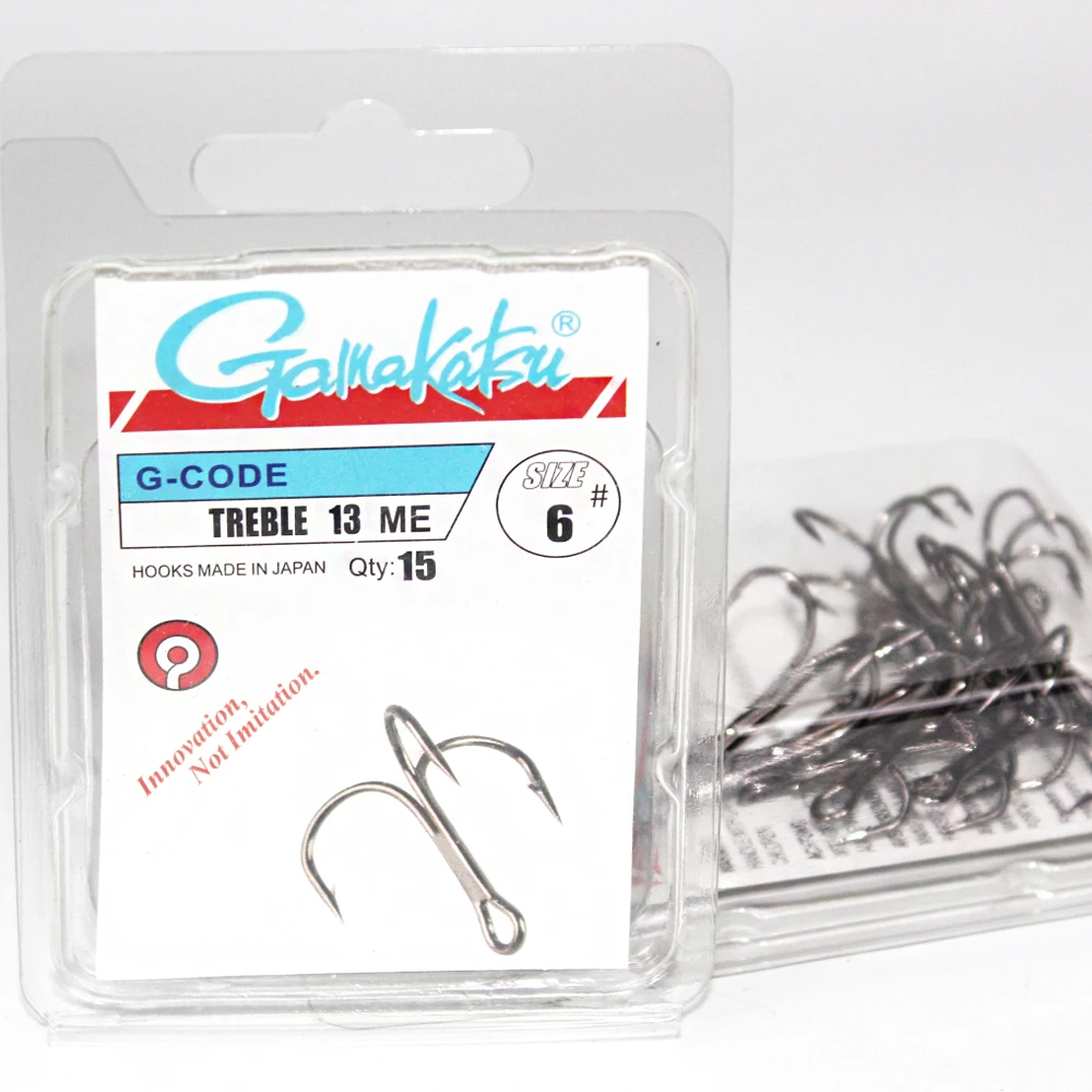 Gamakatsu Fishing Hooks 15Pcs/lot 13ME 1#-14# High Carbon Steel Material Treble Black Fishing Hook Fishing Tackle Round Bend