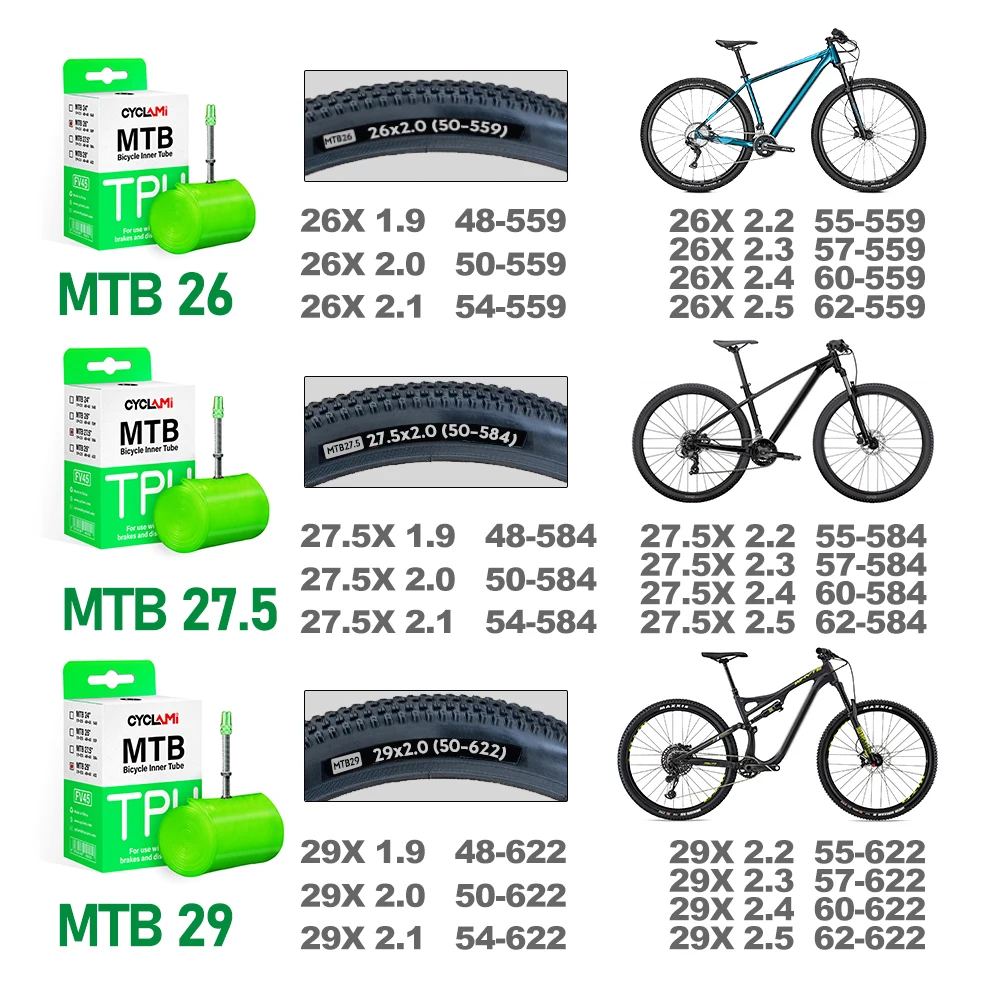 CYCLAMI Ultralight Bike Inner Tube 26 27.5 29 Inches MTB Bicycle TPU Material Tire 45mm French Valve Super Light Anti-Oxidation