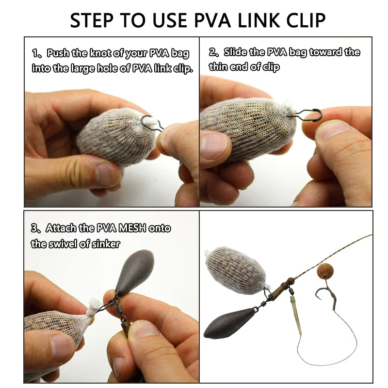 50pcs Carp Fishing Accessories PVA Bag Link Clip Quick Change Feeder Swivels ForCarp Hair Rig Tool Carp Coarse Method Feeder