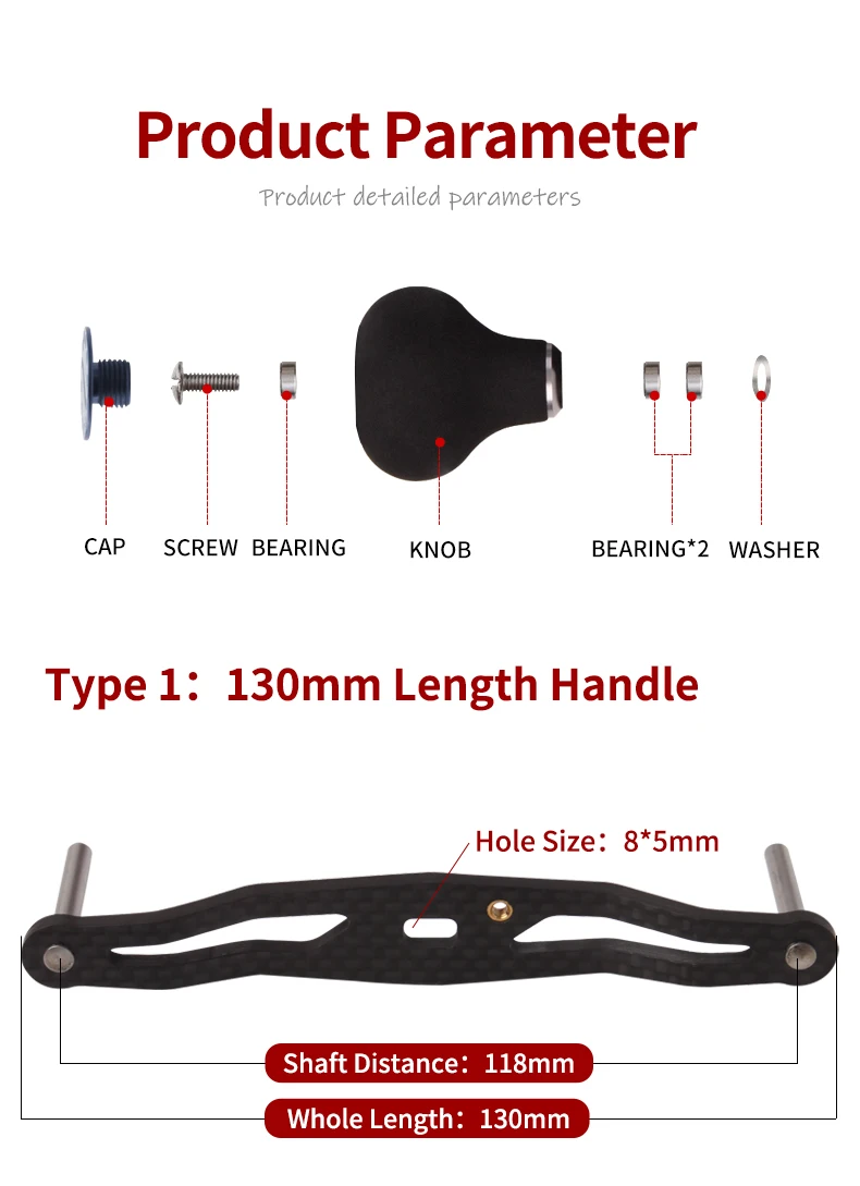 Kawa New Fishing Reel Handle Carbon Fiber With Eva Knob Length120mm Size 7x4 and 8X5mm For D/S Saltwater FishingRocker Accessory