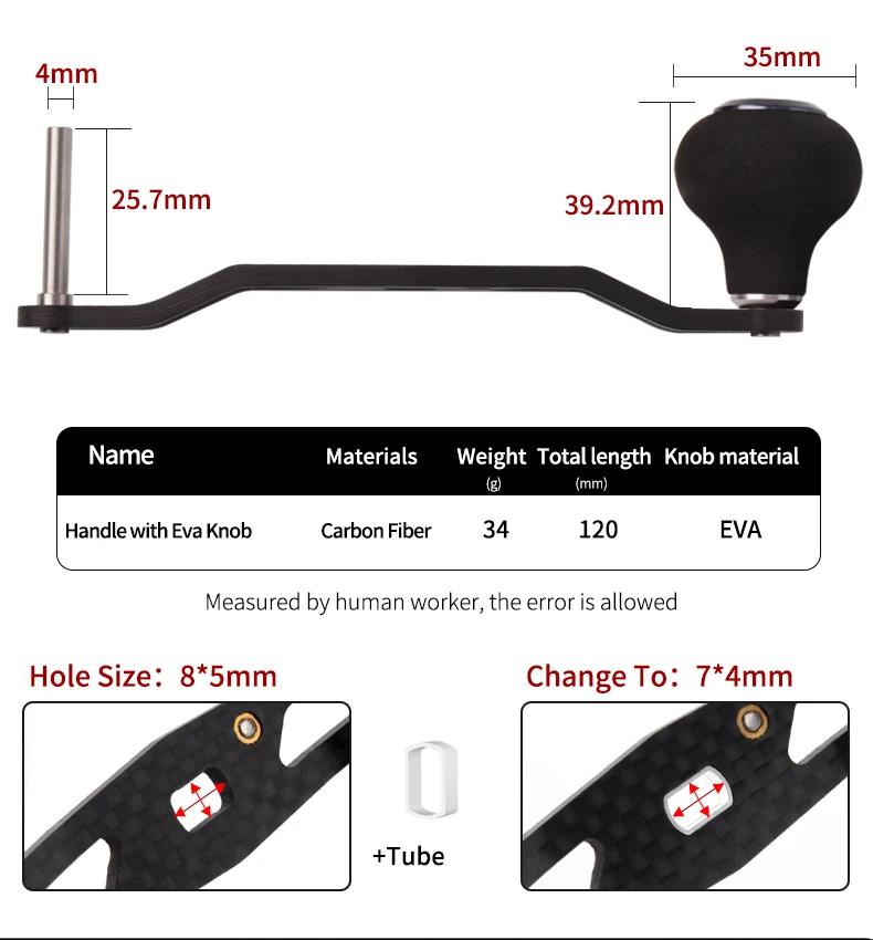 Kawa New Fishing Reel Handle Carbon Fiber With Eva Knob Length120mm Size 7x4 and 8X5mm For D/S Saltwater FishingRocker Accessory