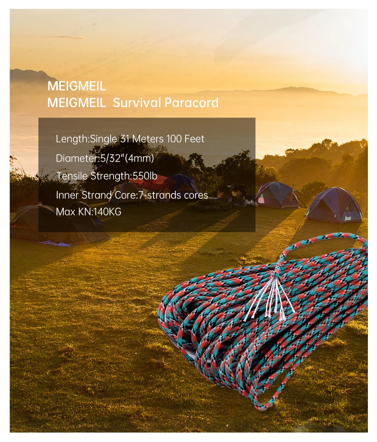 1pcs 550 Paracord Parachute Cord Lanyard Mil Spec Type III 7 Strand Core 100 FT 27 Colors For Climbing Camping / Bracelet