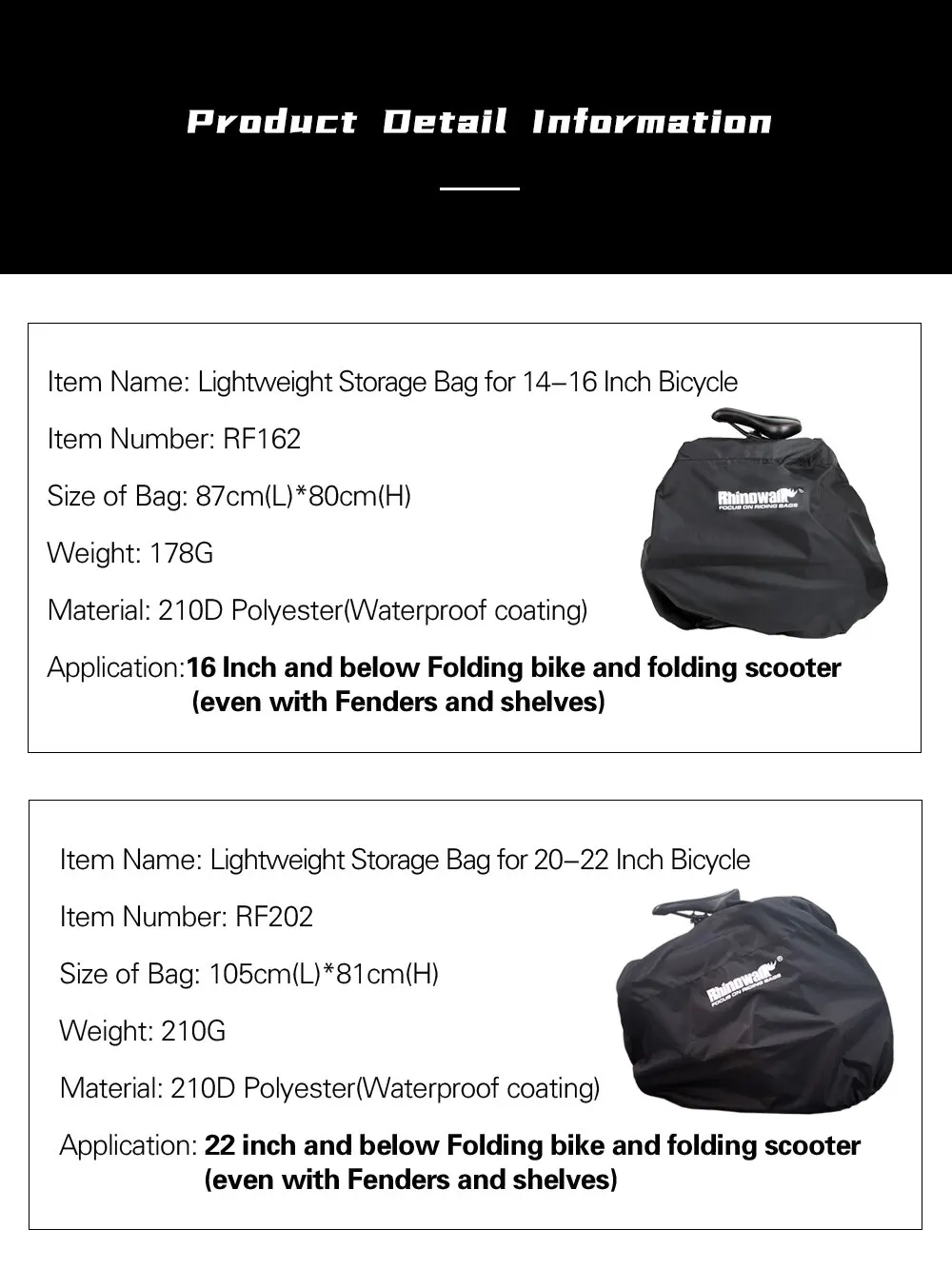 Rhinowalk Folding Bike Storage Bag Cover Portable Fits 20-Inch Or 16-Inch Folding Bike Light Bike Travel Carry Handbag