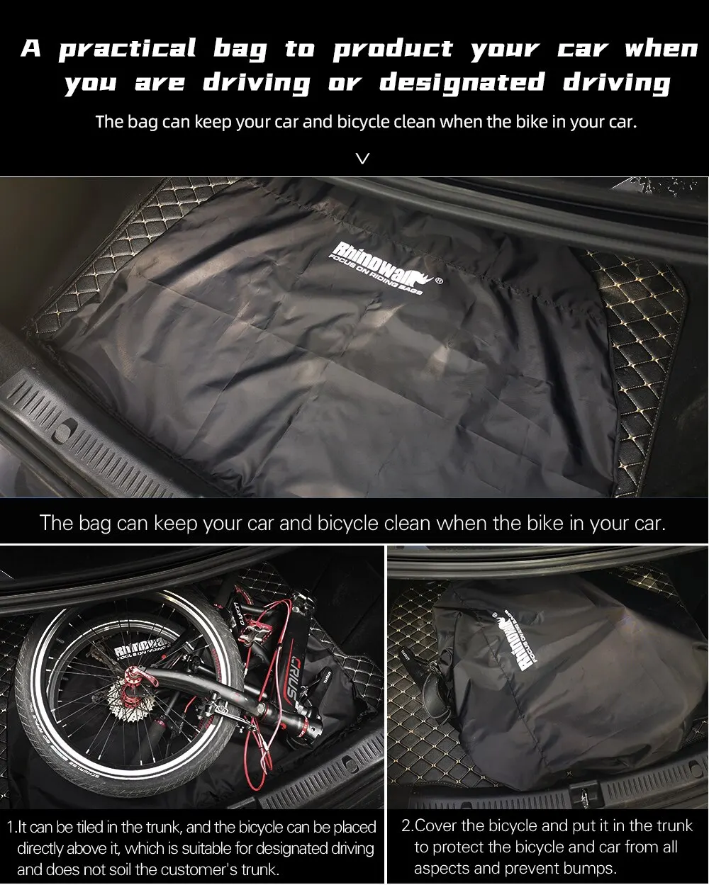Rhinowalk Folding Bike Storage Bag Cover Portable Fits 20-Inch Or 16-Inch Folding Bike Light Bike Travel Carry Handbag