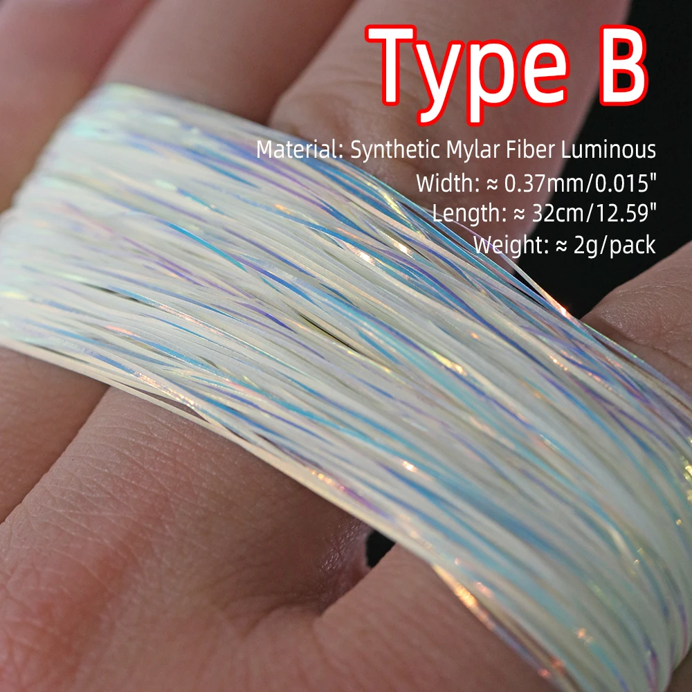 ICERIO 2packs Holographic Mylar Flash Tinsel Synthetic Luminous Glowing Fly Tying Material for Fishing Assist Hook Jigs Lure