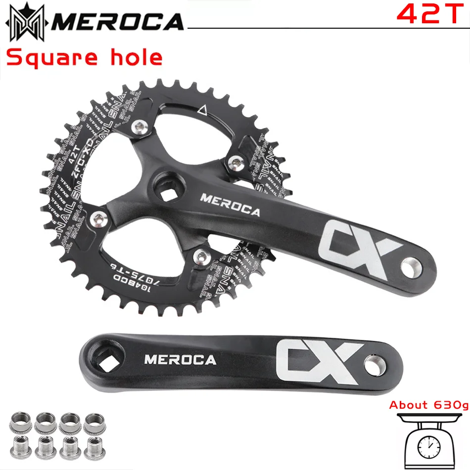 MEROCA Bicycle Crank Chainwheel 104BCD MTB Bike Crankset Aluminum Alloy with Bottom 170mm Crank Black 32/34/36/38/40/42T Plate